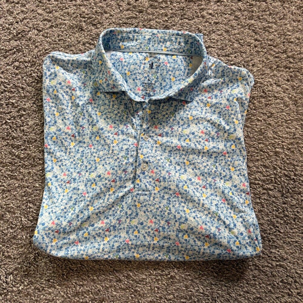 Johnnie-O Floral Watercolors AOP Performance Golf Polo Shirt Stretch Men’s Large